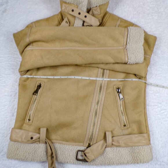 West of Melrose Full Zip Tan Shearling Jacket with Belt Faux Suede Size XS - Picture 9 of 12